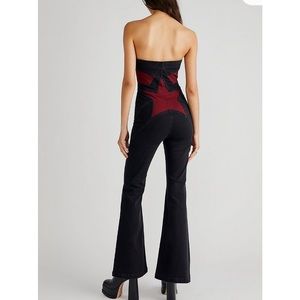 Free People Black and Red Strapless Jumpsuit